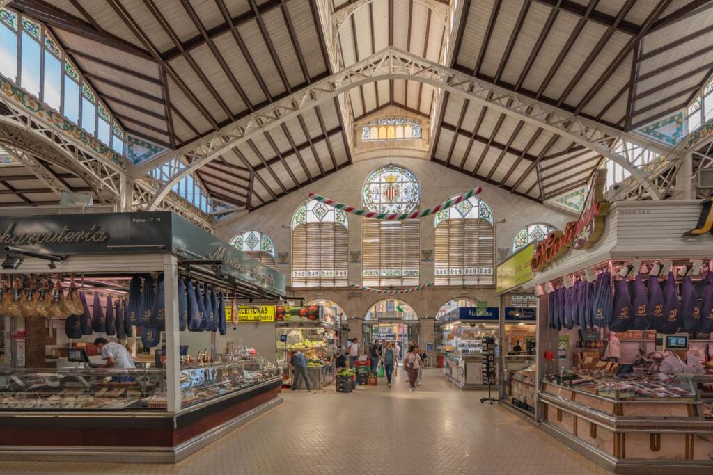 Food stalls inside the Central Market in Valencia