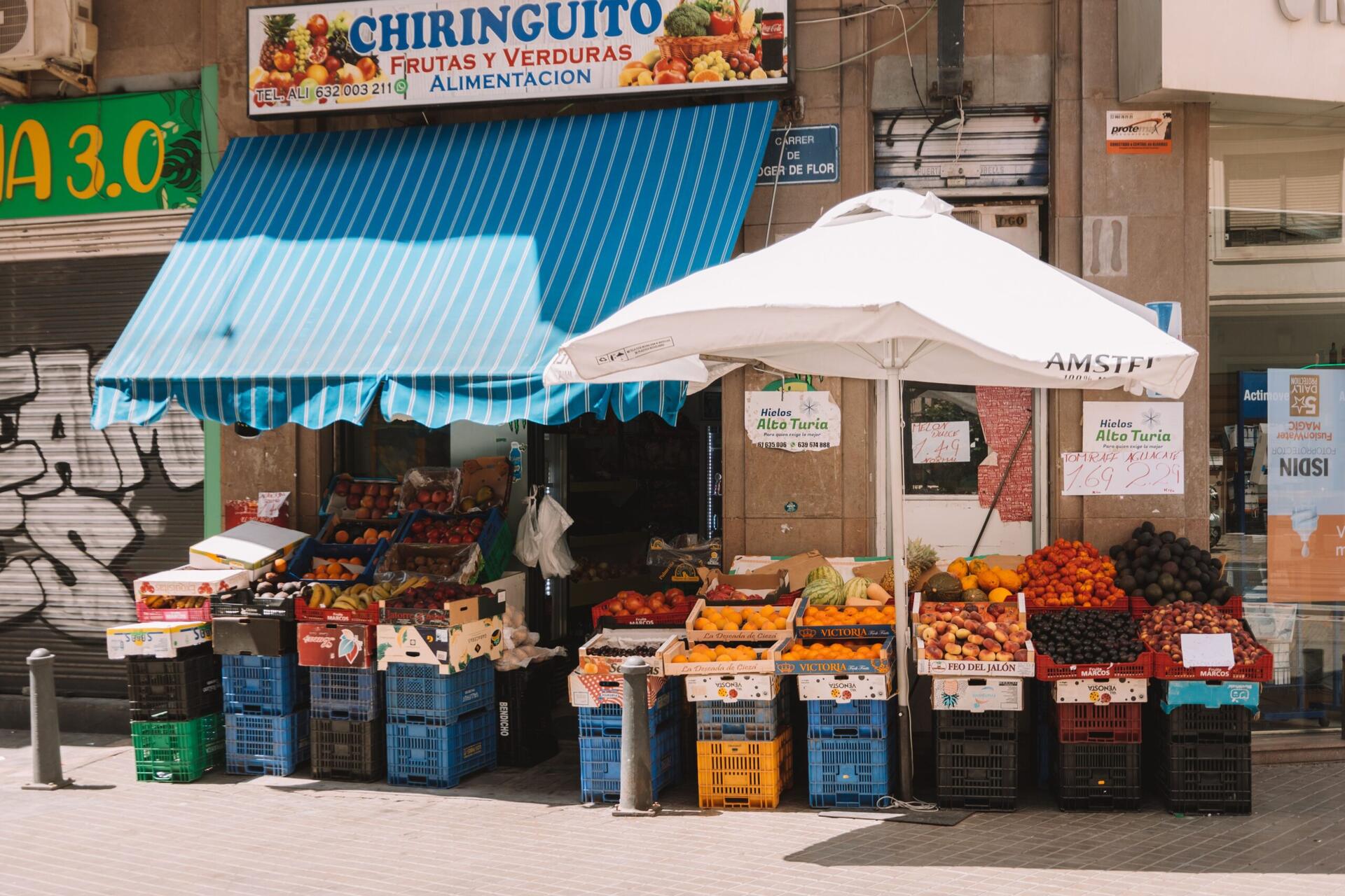 Groente- en fruitkraam in Valencia