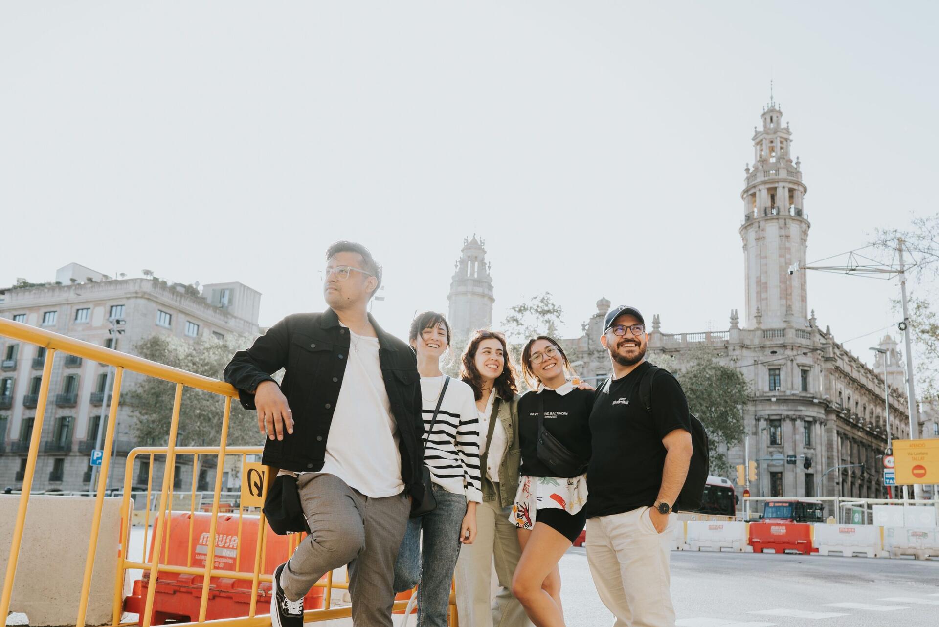 Young people on a sunny square in Spain
