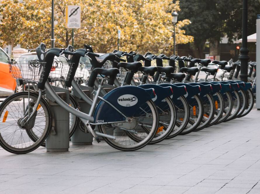 Public bike-sharing station in Valencia city centre